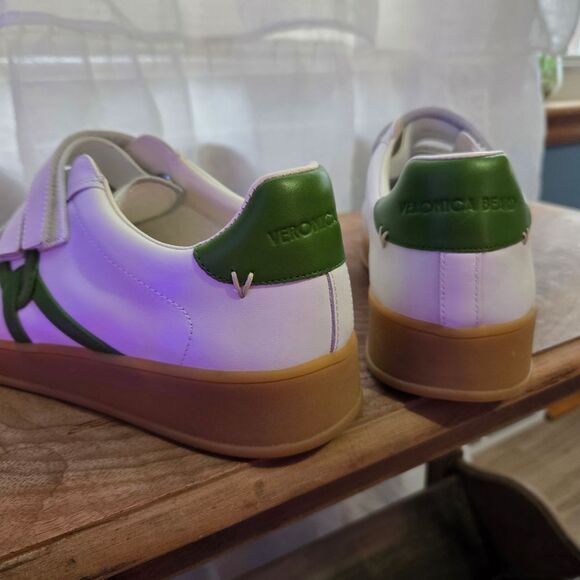 White and Green Velcro Veronica Beard Sneakers 9.5